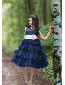Lace Tiered Tea Length Flower Girl Dress With Flower Sash